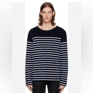 Ralph Lauren Purple Label Navy French Terry Striped Fleece Sweatshirt Sweater